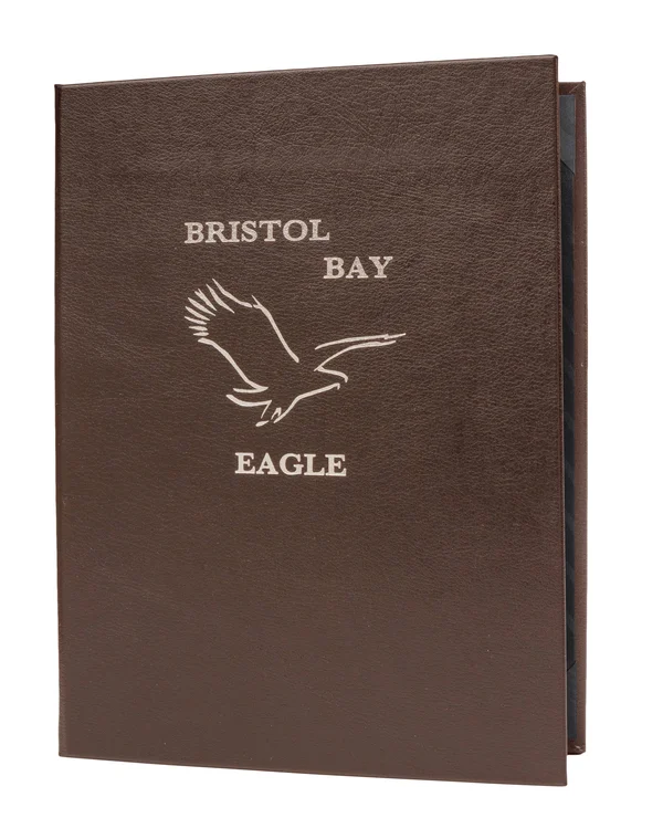(Min 25) 4 View Book Style Premium Plus Bonded Leather Casebound Menu - 4¼ x 11, Mahogany