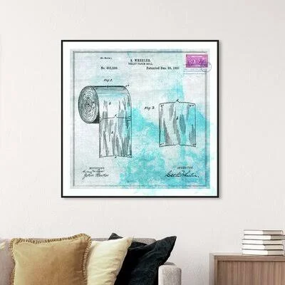 Bath and Laundry Toilet Paper Blueprint Signs - Graphic Art Print on Canvas Williston Forge Format: Black Framed, Size: 40x22 H