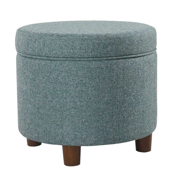 Porch & den Parkchester Teal Tweed Round Storage Ottoman
