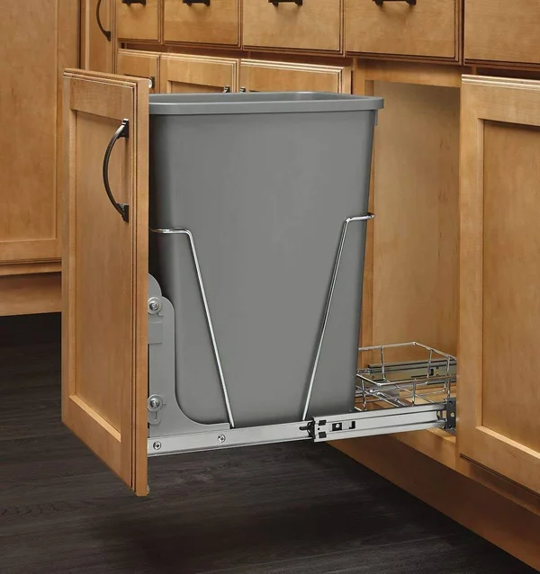 Rev-A-Shelf - RV-12KD-17C S - Single 35 qt. Pull-Out Silver and Chrome Waste Con