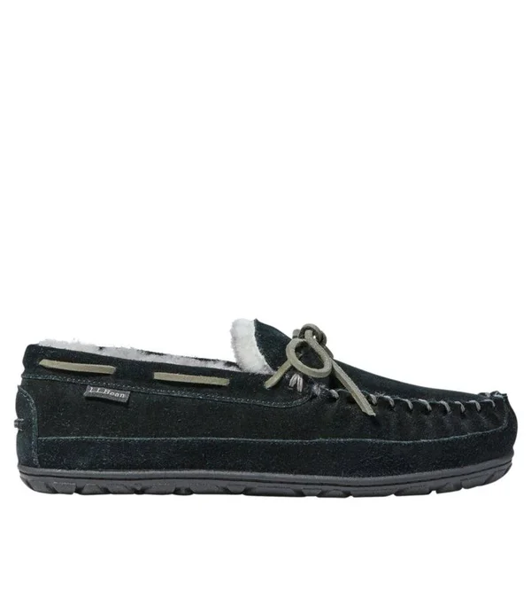 Men's Wicked Good Sheepskin Shearling Lined Moccasin Slippers Black 12 M(D), L.L.Bean