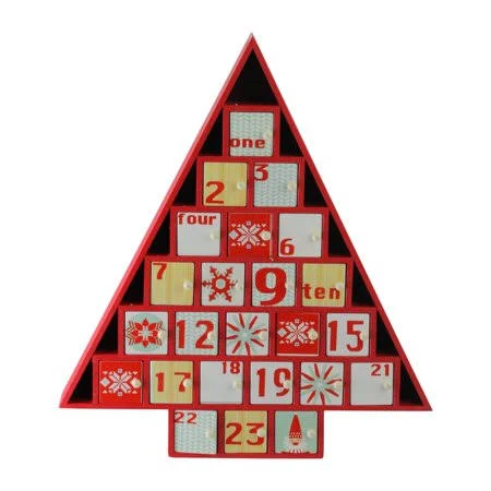 14 inch Rustic Red and White Christmas Tree Shaped Advent Calendar Decoration