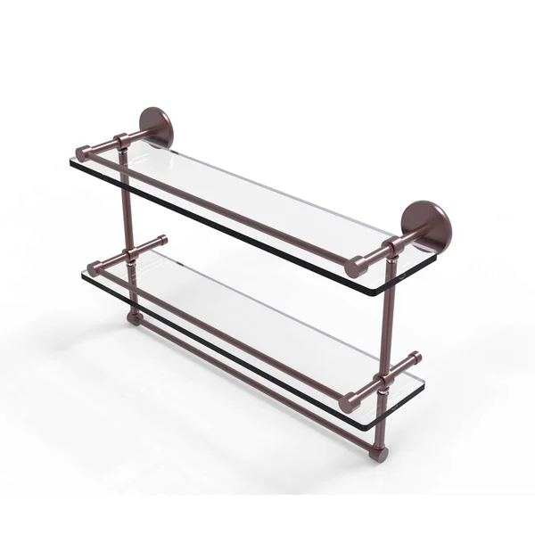Allied Brass Gallery Double Glass Shelf with Towel Bar - Antique Copper - 22 inch