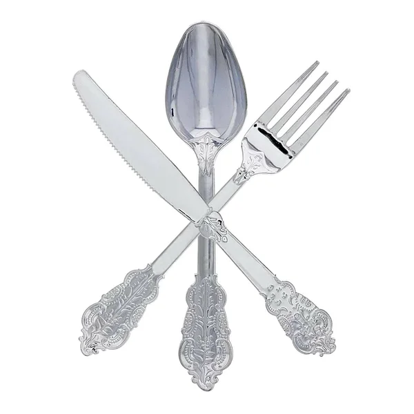600 Forks - Shiny Baroque Silver Plastic Collection Forks