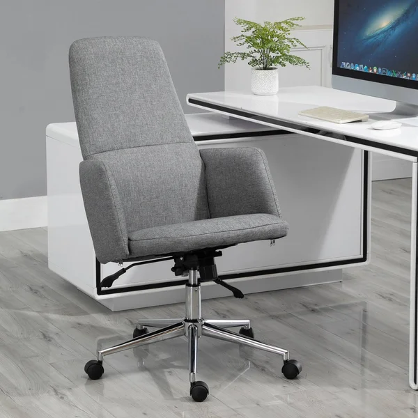 Vinsetto High Back Office Computer Chair with Breathable Fabric, Padded ARMREST, and Swivel Wheels - Grey