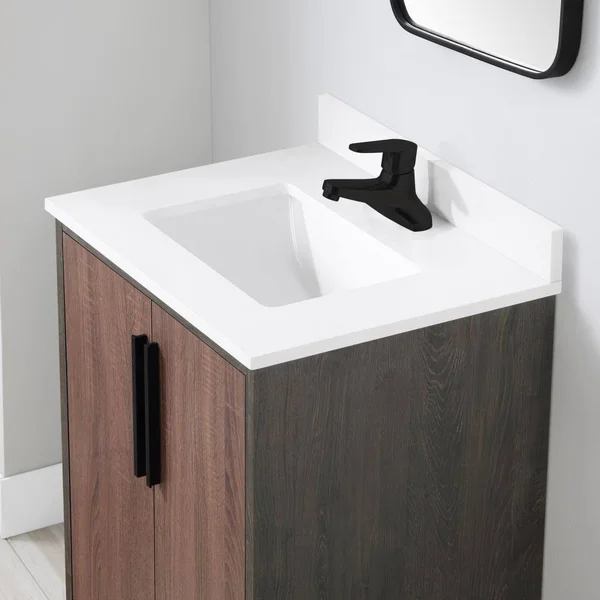 Style Selections Ira 24-in Earthtone and Driftwood Undermount Single Sink Bathroom Vanity with White Engineered Stone Top in Bro