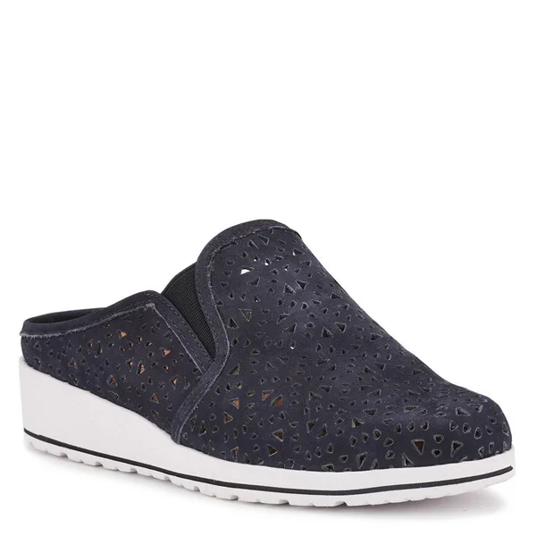Walking Cradles Freedom Womens Nubuck Comfort Loafer Mule, Navy