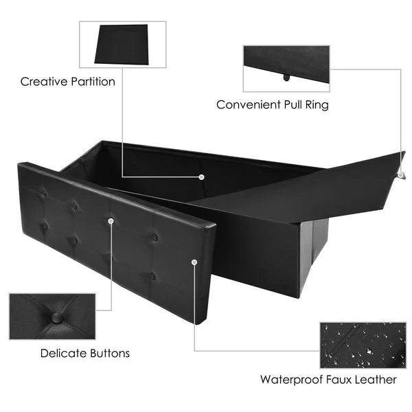 Porch & den Modoc Faux Leather Padded Foldable Storage Bench - Brown