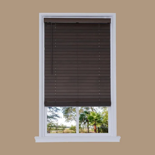 Allen + Roth 2-in Slat Width 66.25-in x 72-in Cordless Brown Faux Wood Room Darkening Horizontal Blinds, DFWDC7272-66.25