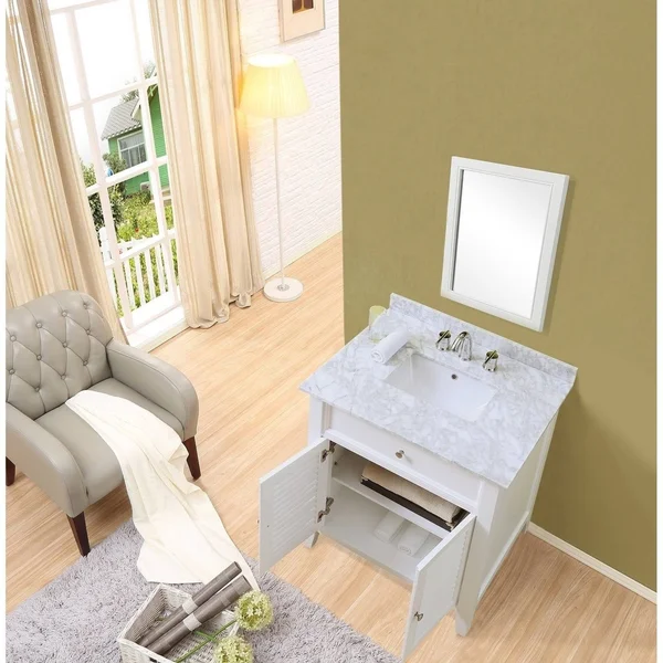 Direct Vanity Shutter 32x22 White Vanity with Black Granite Top 32S12-WBK