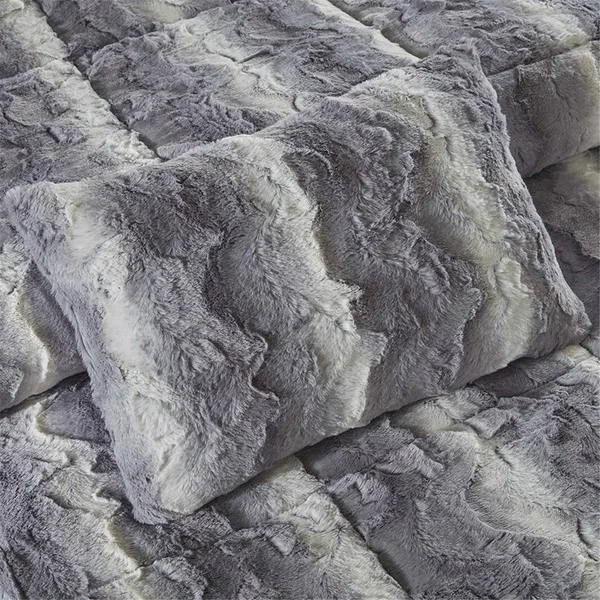 Madison Park Marselle Full/Queen 4pc Faux Fur Comforter Set Blush/Gray