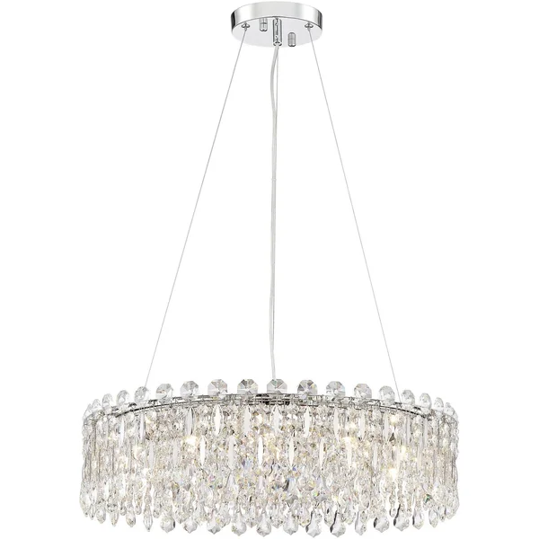 Possini Euro Design Chrome Crystal Pendant Chandelier 23 1/2x22 Wide Modern Drum LED 12-Light Fixture for Dining Room House Foye