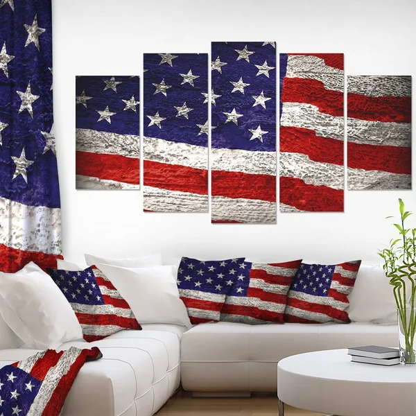 Design Art PT12907-60-28-5PE 5 Panels Large American Flag Watercolor Canvas Artwork, 60 x 28x22
