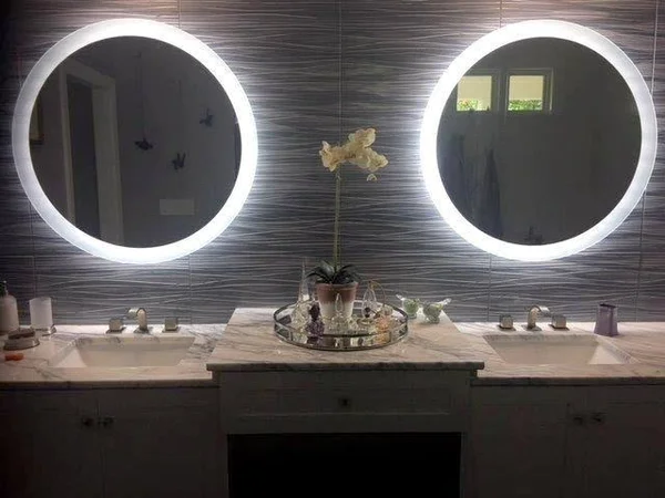 Mirrors & Marble LED Side-Lighted Bathroom Vanity Mirror: 36x22 Wide x 36x22 Tall - Round - Wall-Mounted