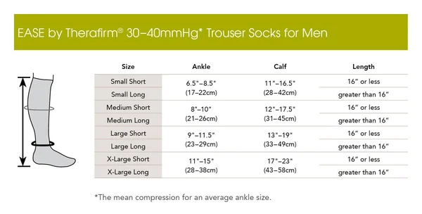 Ease Men's Trouser Sock 30-40 mmHg - Long - Medium, by Therafirm