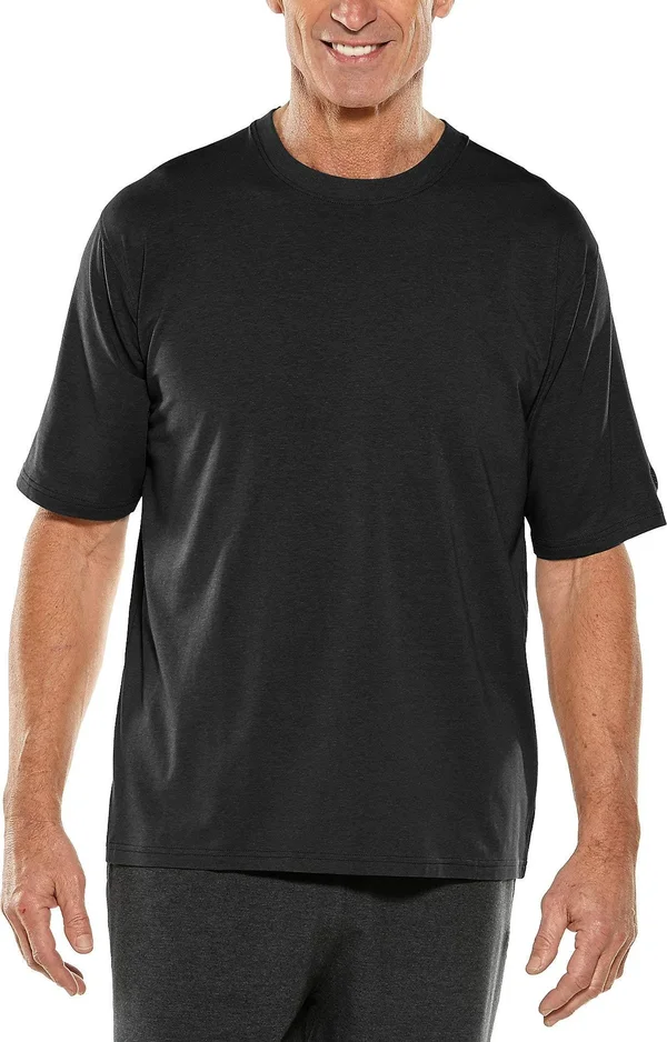 Coolibar Men's Morada Everyday Short Sleeve T-Shirt - UV Protective Shirts for Men, Black, Large