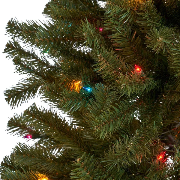 7' Pre-Lit Medium Noble Fir Hinged Artificial Christmas Tree - Multicolor Lights