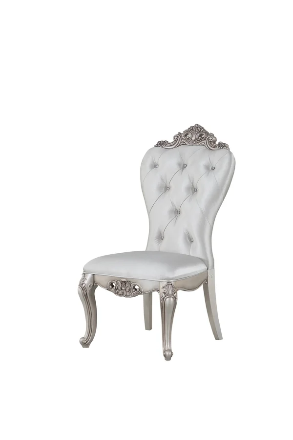 Benzara BM204361 Wooden Side Chairs with Button Tufting Set of Two Cream and White