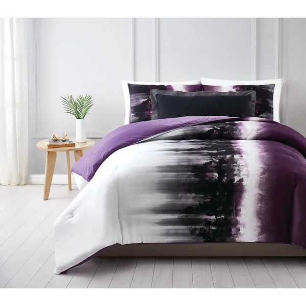 Vince Camuto Mirrea Comforter Set - King, White/Purple