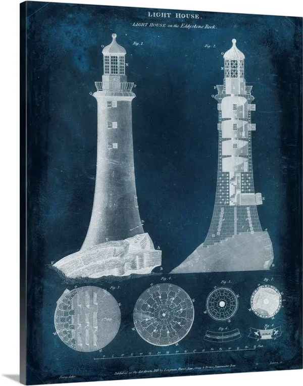 Lighthouse Blueprint - Canvas Wall Art, 36x45, Great Big Canvas