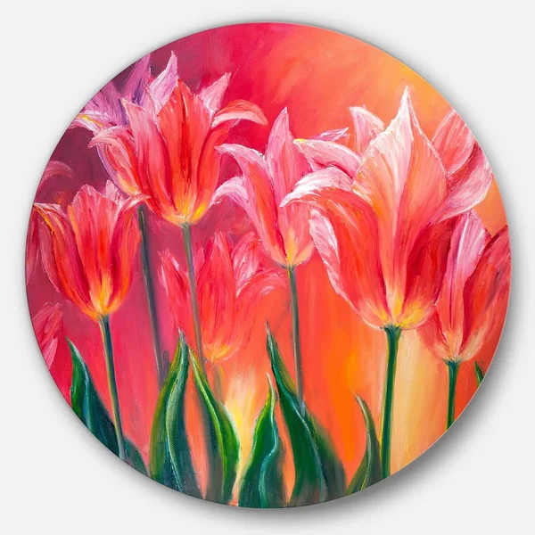 Design Art 'Tulips in Red Shade' Painting Print on Metal, Green