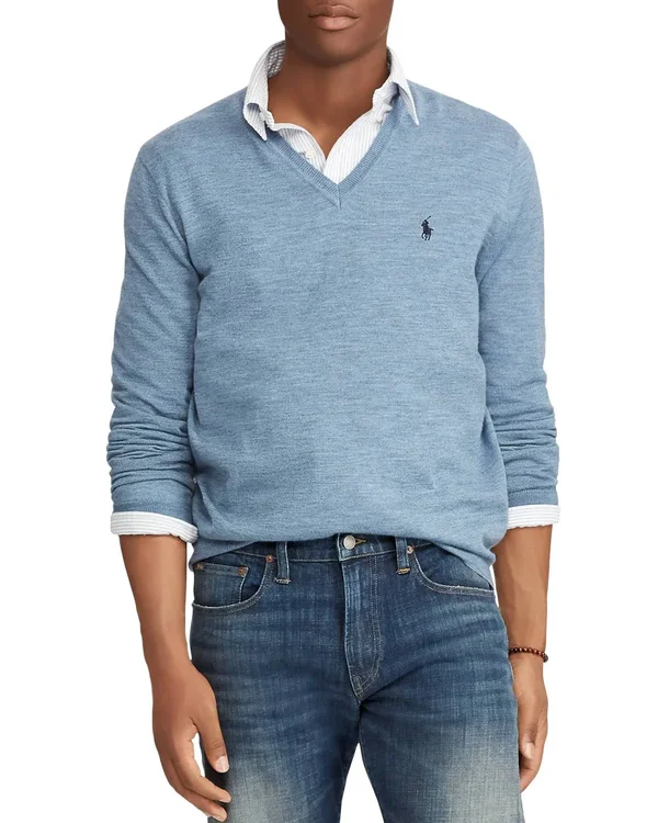 Polo Ralph Lauren Men's Washable Merino Wool Sweater - Fresco Blue Heather