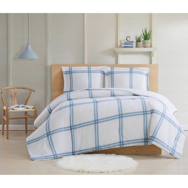 Cottage Classics Farmhouse Plaid 3 Piece King Comforter Set - Blue