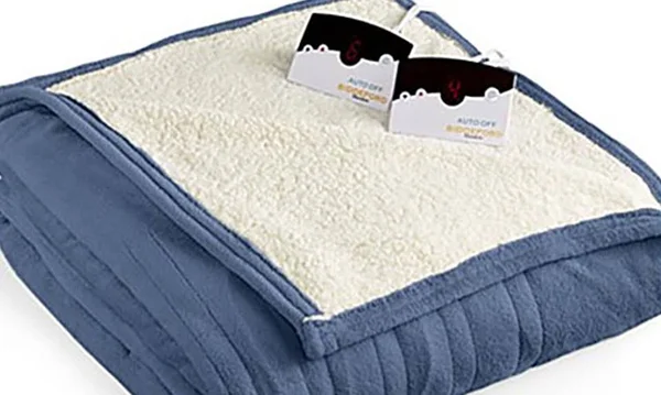 Pure Warmth Microplush Sherpa Electric Heated Blanket King Denim, Blue