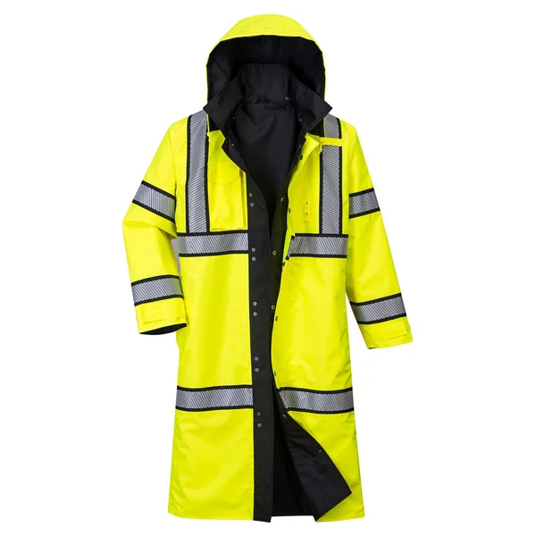 Portwest UH447 Hi-Vis Reversible Rain Coat 48 inch-Yellow/Black-5XL