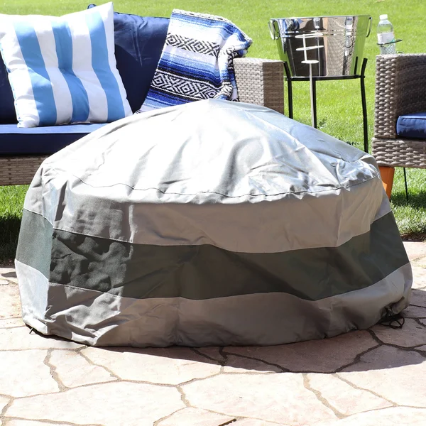 Sunnydaze Round 2-Tone Outdoor Fire Pit Cover - Gray/Green Stripe - 48-Inch