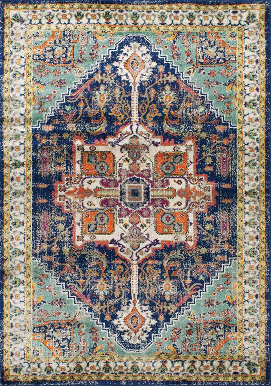 Brighton Blue Beige Multicolour Traditional Rug by Kalora