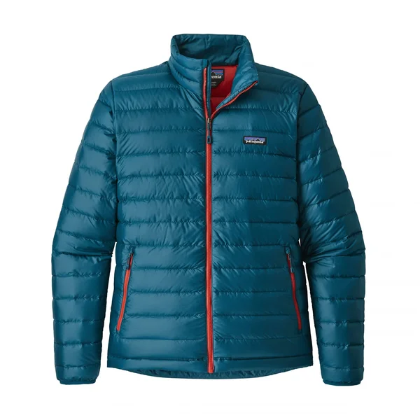 Patagonia Down Sweater Jacket - Men's Big Sur Blue/Fire Red - M