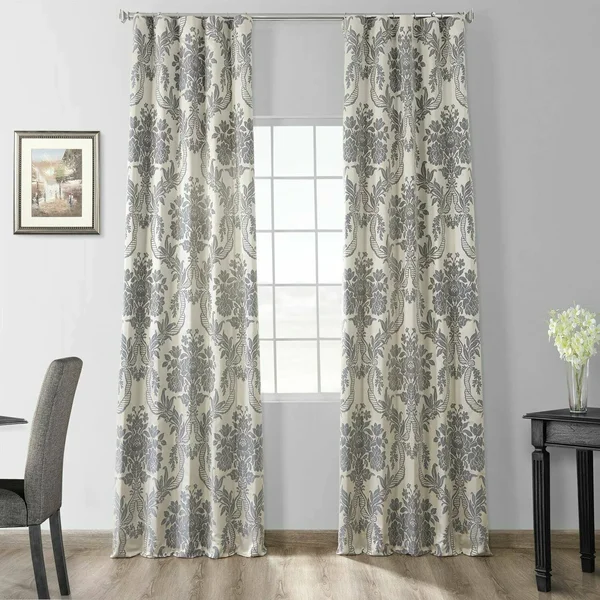 Magdelena Silver & Blue Faux Silk Jacquard Curtain