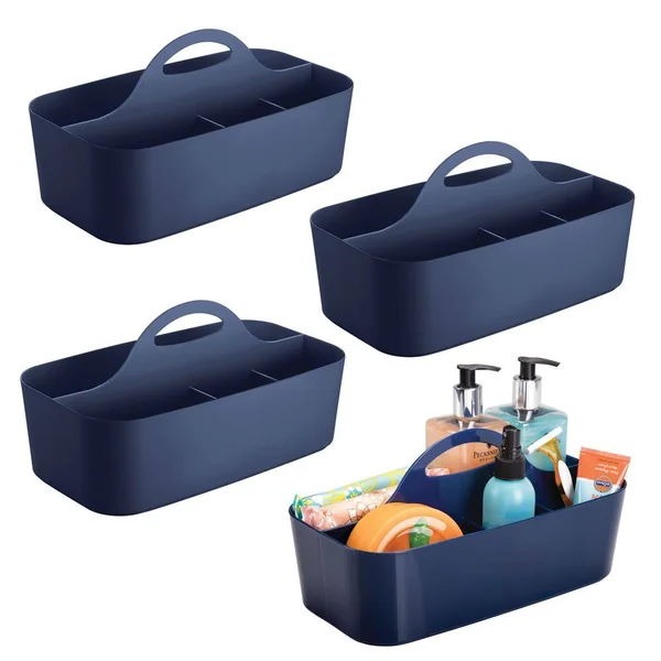mDesign Plastic Portable Storage Organizer Caddy Tote - Divided Basket Bin with Handle for Bathroom, Dorm Room - Holds Hand Soap