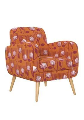 Handy Living Kingston Mid Century Modern Arm Chair in Modern Tulip Print - Orange Tulip Print