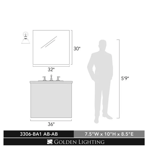 Golden Orwell 1 Light Bath Vanity 3306 BA1 PW Blk (Pewter)