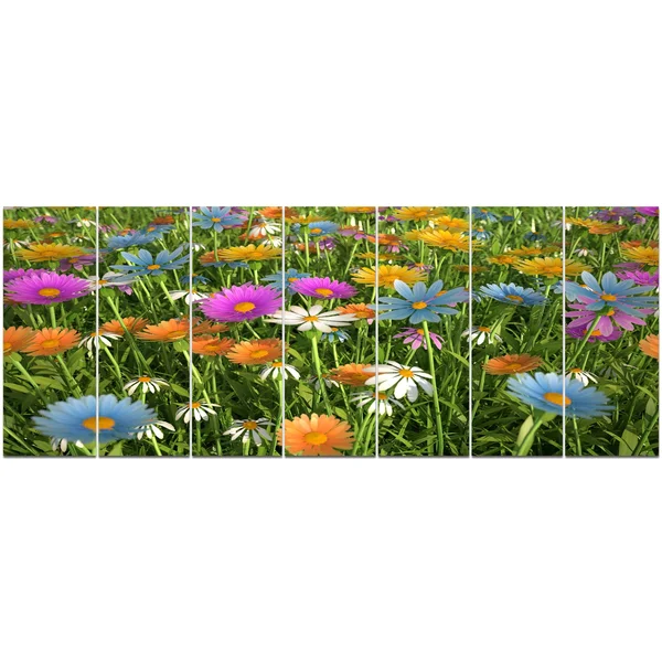 Design Art &Different Color Flowers in Field& Photographic Print Multi-Piece Image on Canvas - Size: 83 in. Wide x 32 in. High