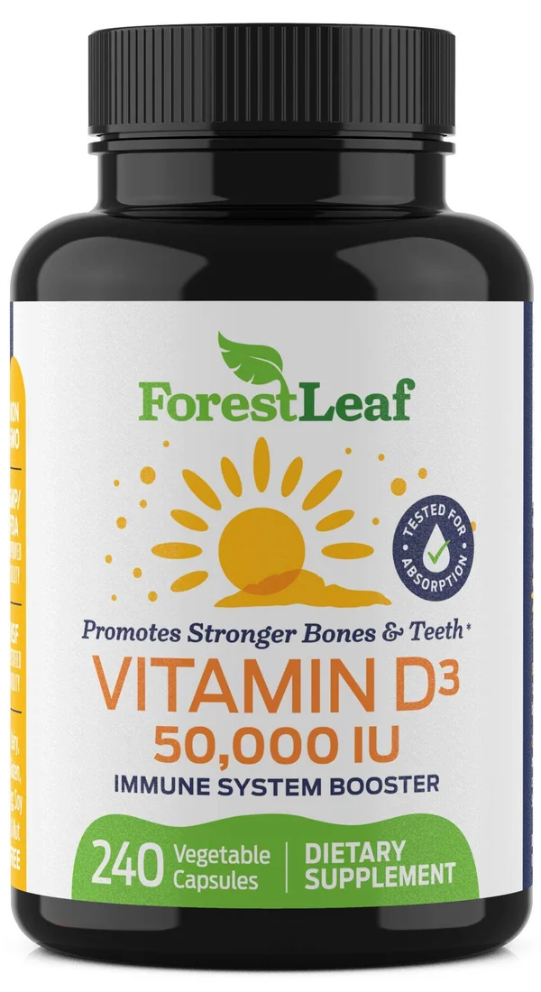 Vitamin D3 50, 000 IU Weekly Supplement - 240 Vegetable Capsules - for Bones, Teeth, Immune System and Muscle Function - by Fores