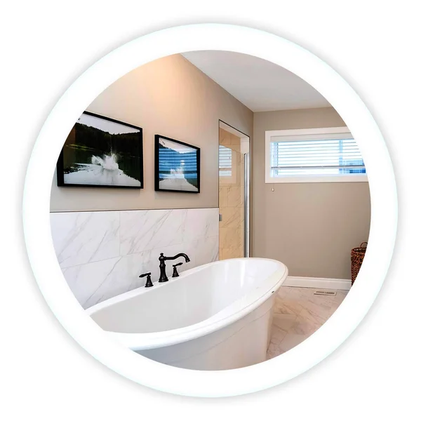 Mirrors & Marble LED Side-Lighted Bathroom Vanity Mirror: 36x22 Wide x 36x22 Tall - Round - Wall-Mounted