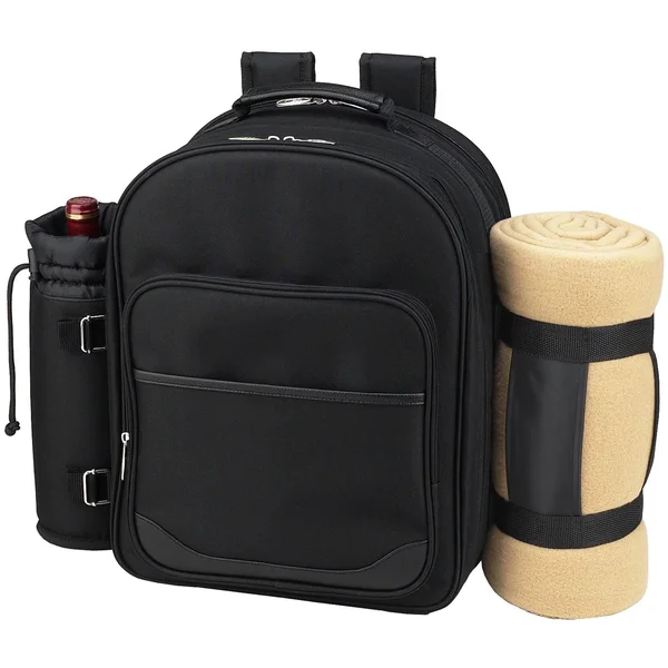 Picnic at Ascot 4 Person Picnic Backpack with Blanket - Navy/Chevron