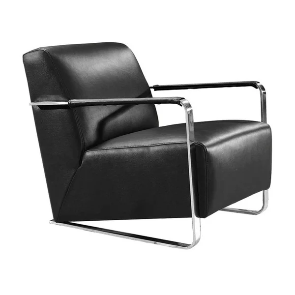 HomeRoots Black Modern Leather Lounge Chair