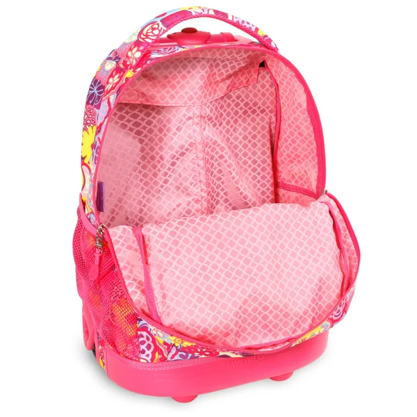 J World Sunny 17x22 Rolling Backpack - Pink Poppy Pansy