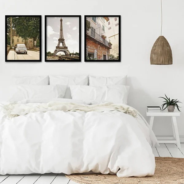 Americanflat Triptych Wall Art Day in Paris by Hope Bainbridge - Set of 3 Black Framed Prints, Size: 18 x 24, Pink