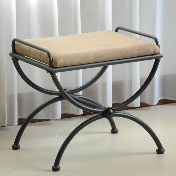 International Caravan Iron Upholstered Vanity Stool - Sage