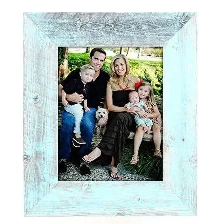 BarnwoodUSA - Farmhouse Picture Frame with 3 inch Wide Frame, 100% Reclaimed Wood (8.5x11, Robins Egg Blue)