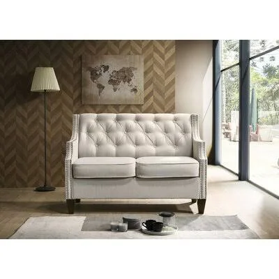 Seneca 53.25x22 Contour Arm Loveseat Canora Grey Fabric: Beige