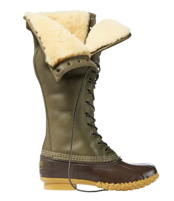 Women's Signature Tumbled-Leather L.L.Bean Duck Boots - 16x22 Shearling-Lined, Insulated Winter Duck Boots Green 6 M(B), L.L.Bea