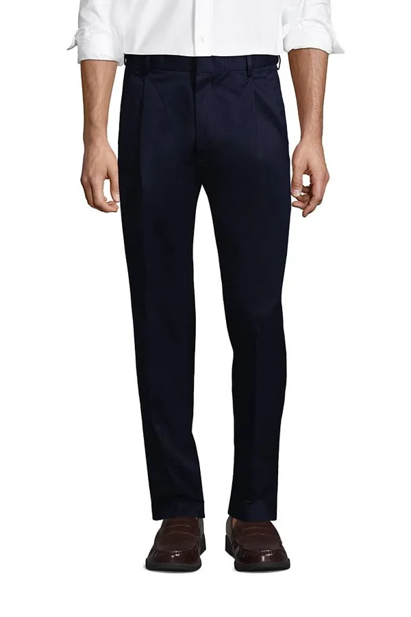 Men's Comfort Waist Pleated No Iron Twill Dress Pants - Lands& End - Blue - 37