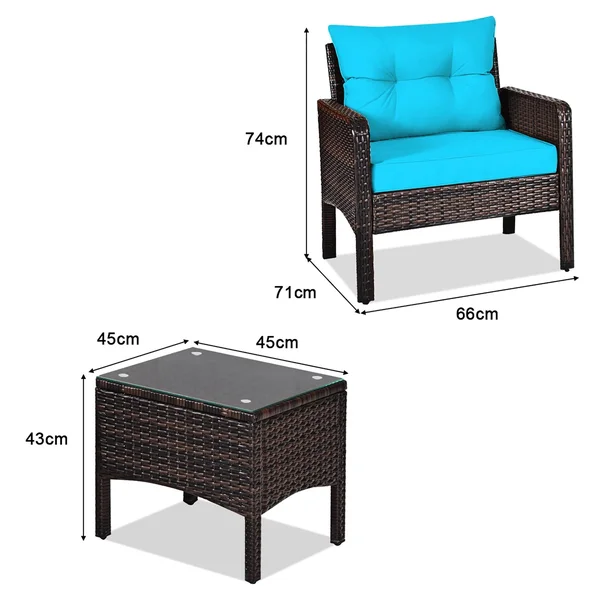 3 Pcs Patio Furniture Set PE Rattan Wicker Outdoor Sofa Set - Red