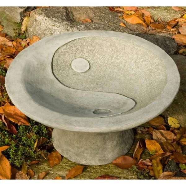 Campania International Yin Yang Pedestal Cast Stone Bird Bath French Limestone